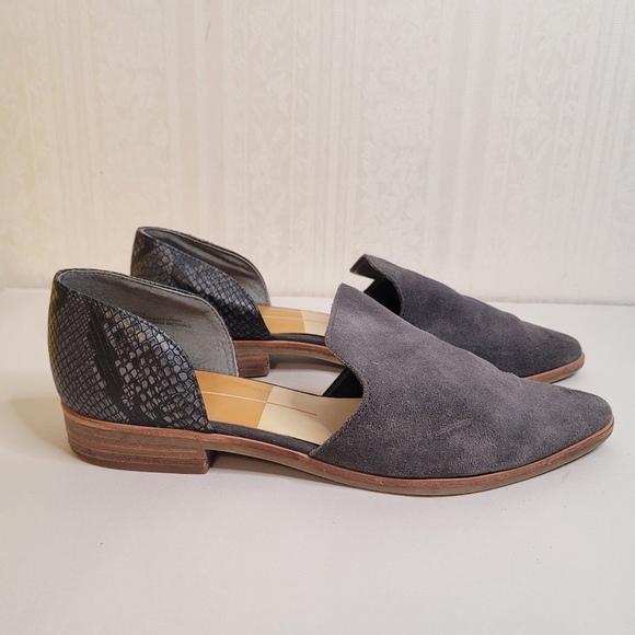 Dolce Vita Kelsa Leather Flats 10 Gray Snakeskin Heel Slip On D'Orsay Loafers - Picture 2 of 9